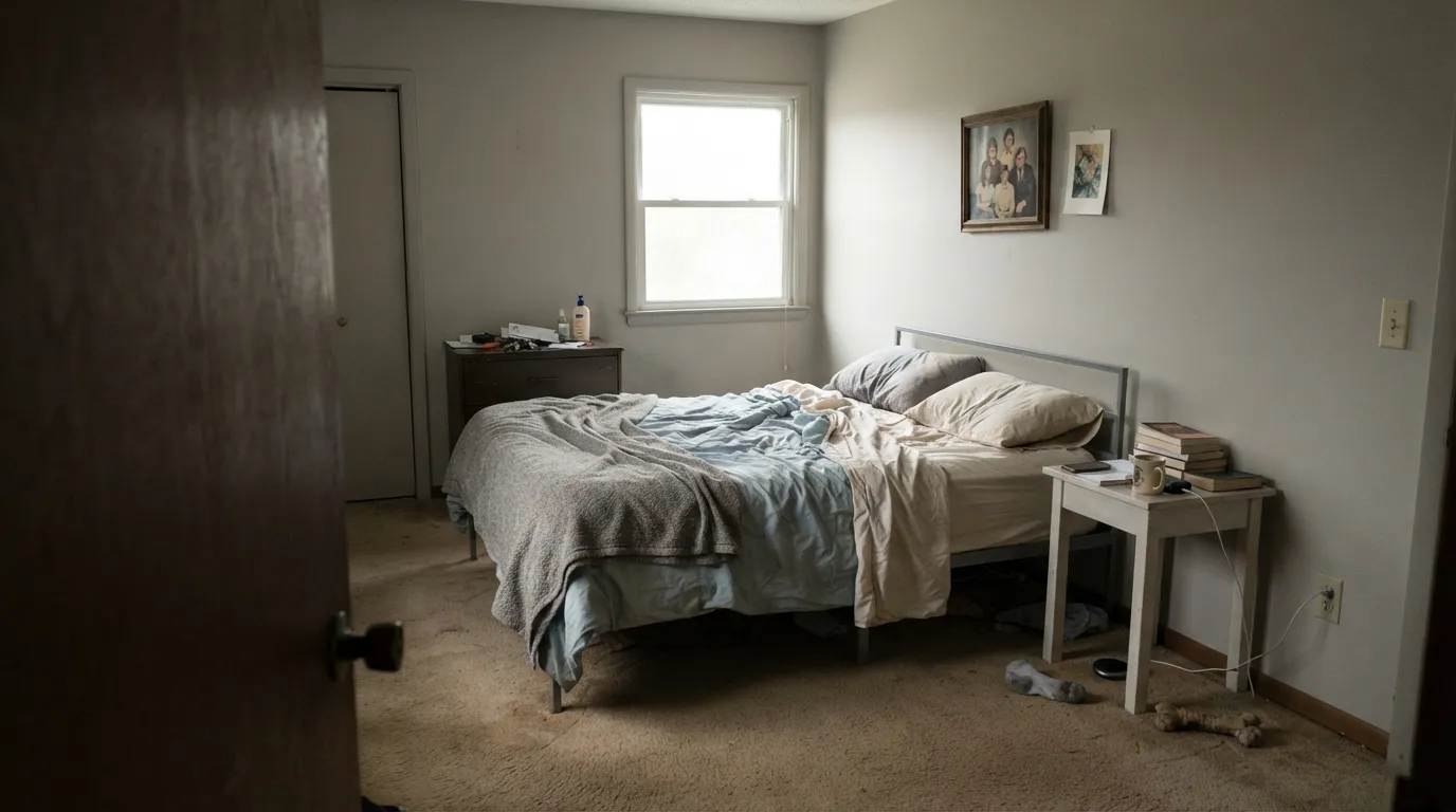 The honest shot: cool north light with no lamps and the warmth is gone — flat and slightly dingy instead of soft and warm.