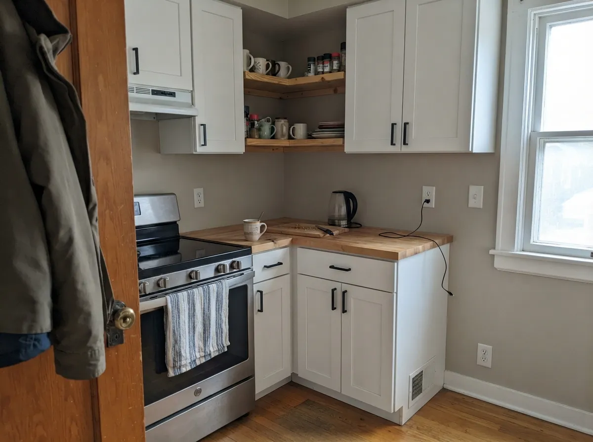 On cabinets against a warm greige wall, White Snow reads bright and crisp without going cold — its strongest job.