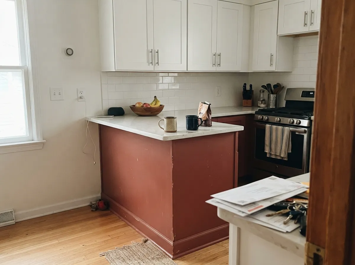 Contained to the island, the color is a bold, resale-safe way to try Wild Poppy without repainting the whole kitchen.