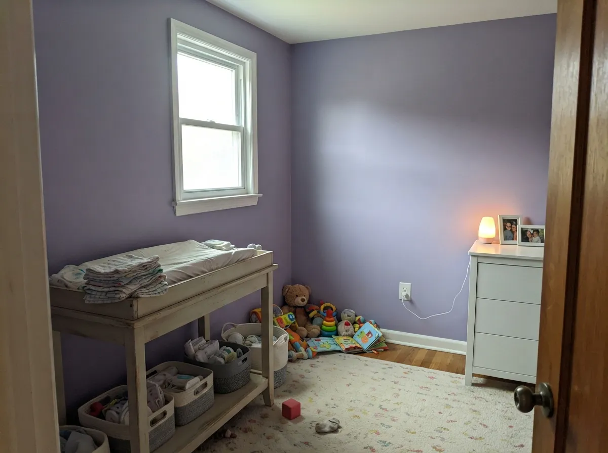 Soft enough for a nursery, playful enough for a kid's room — Wisteria splits the difference without going babyish.
