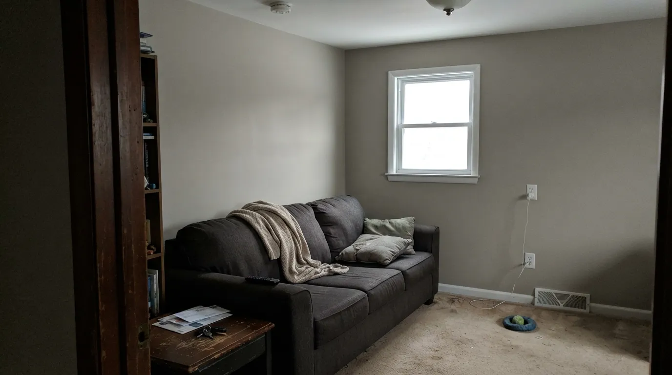 The honest shot: in a dim north room the clay drains out and Clay Figurine goes drab — the too-dark, slightly dirty walls the skip-if is about.