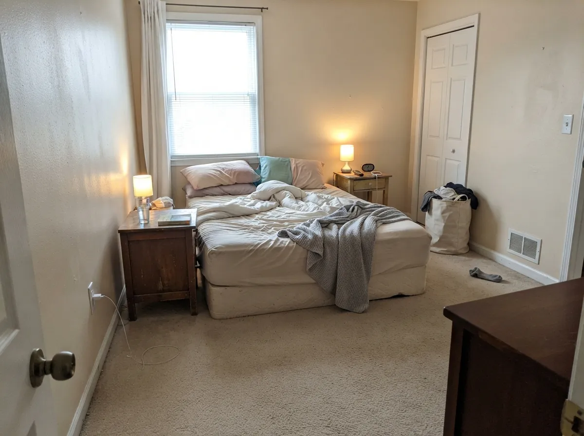 In a morning-lit bedroom it stays a beige-white — the softness people want, without the yellow the name makes them fear.