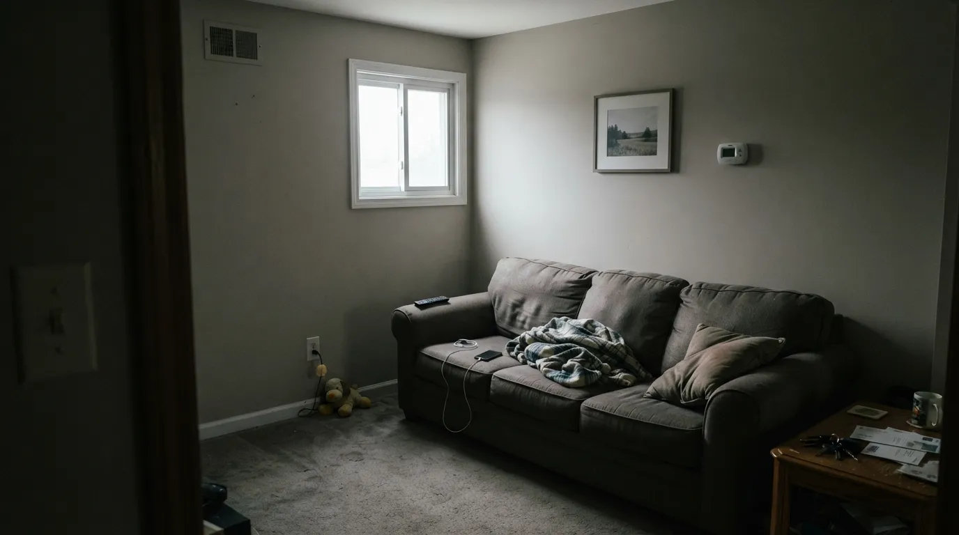 The honest shot: north light plus gray-on-gray cancels the red, and Filtered Shade goes flat and municipal — the exact fail the north-room reviews describe.
