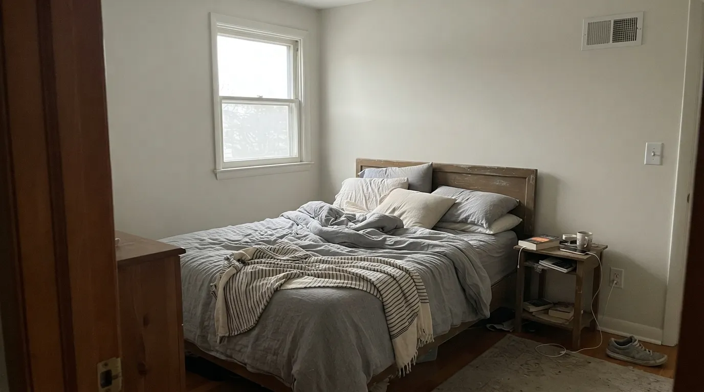 The honest shot: in a dim north room with no warm light, the cream goes flat and plain — the color didn't fail, the light did.