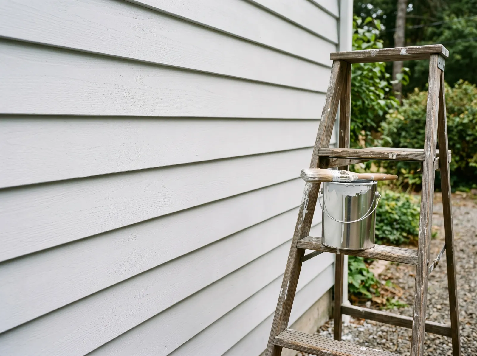 Cedar siding wall sealed under an even coat of white oil-based stain-blocking primer