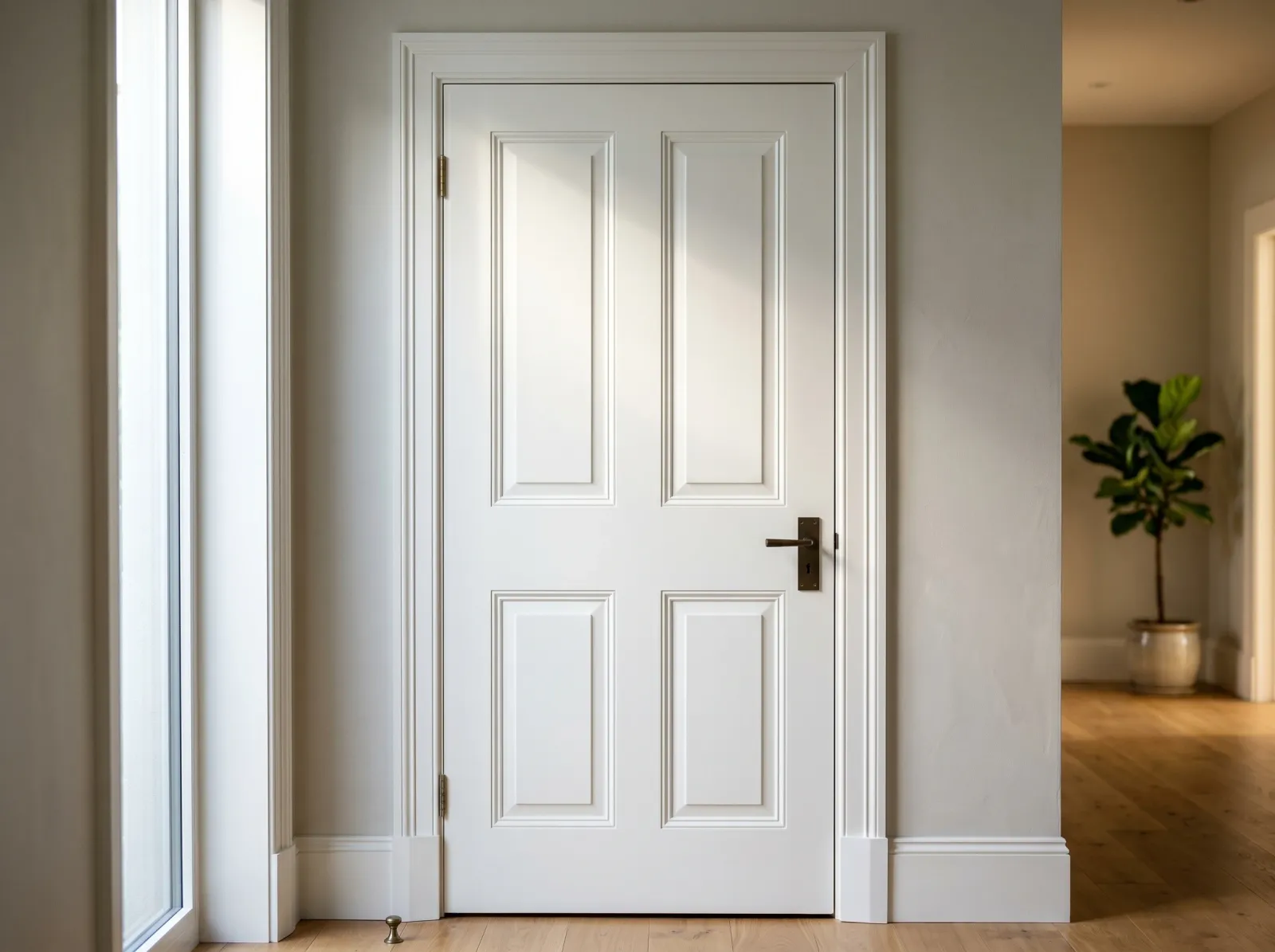 Smooth repainted door in satin enamel with an even, bubble-free finish
