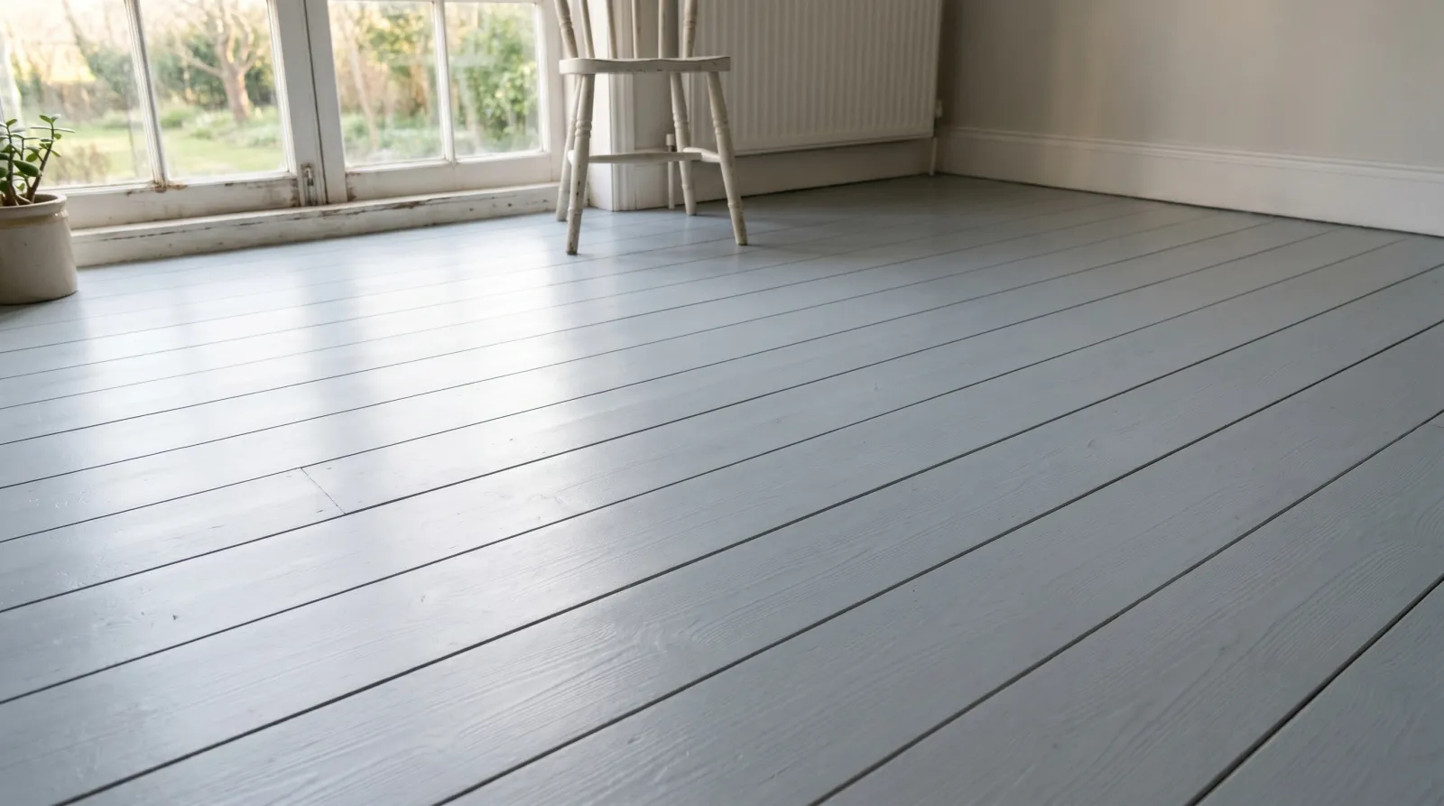 Freshly recoated painted floor with an even low-sheen finish and no visible wear path