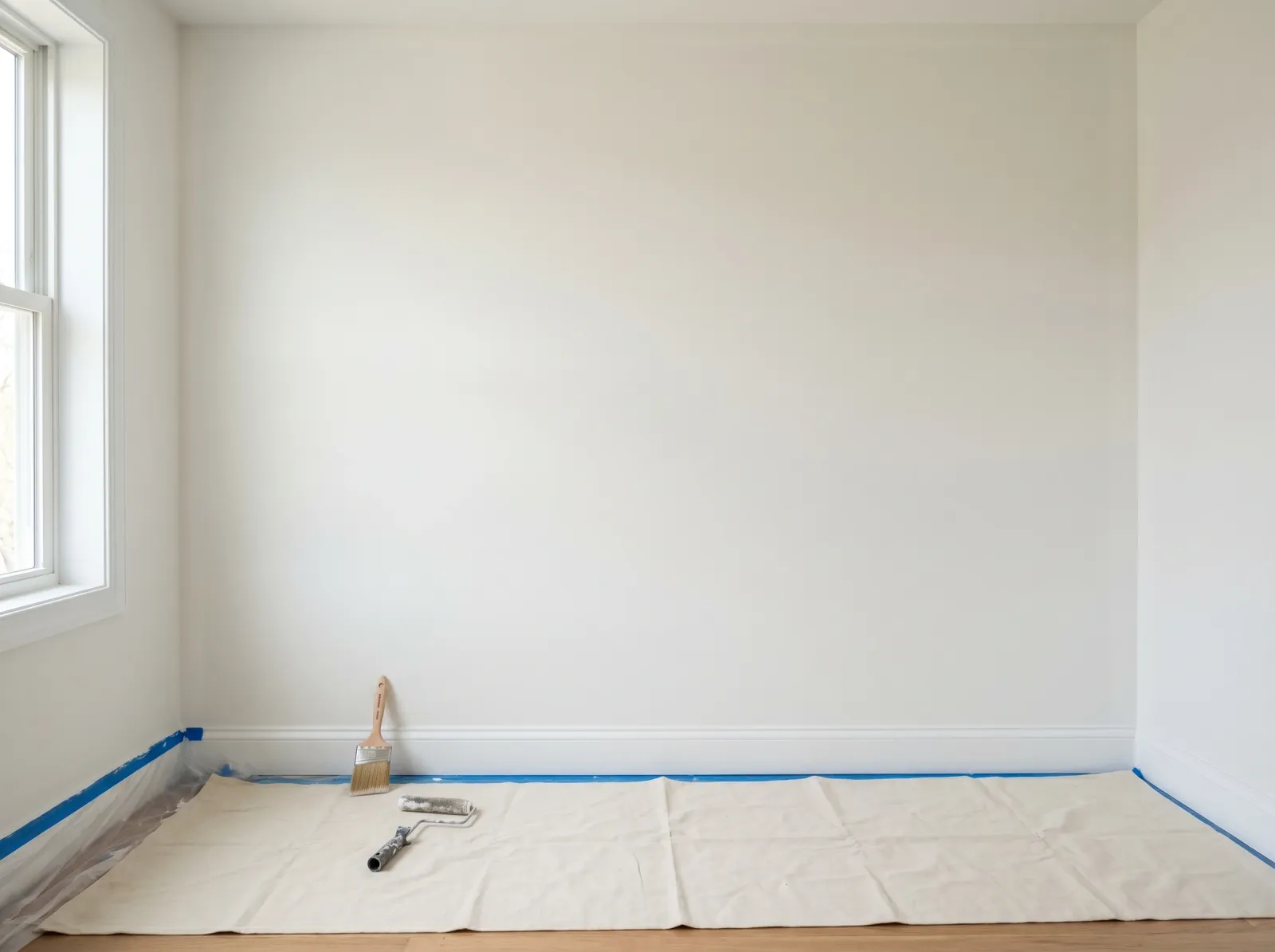 Smooth primed wall ready for paint after wallpaper removal