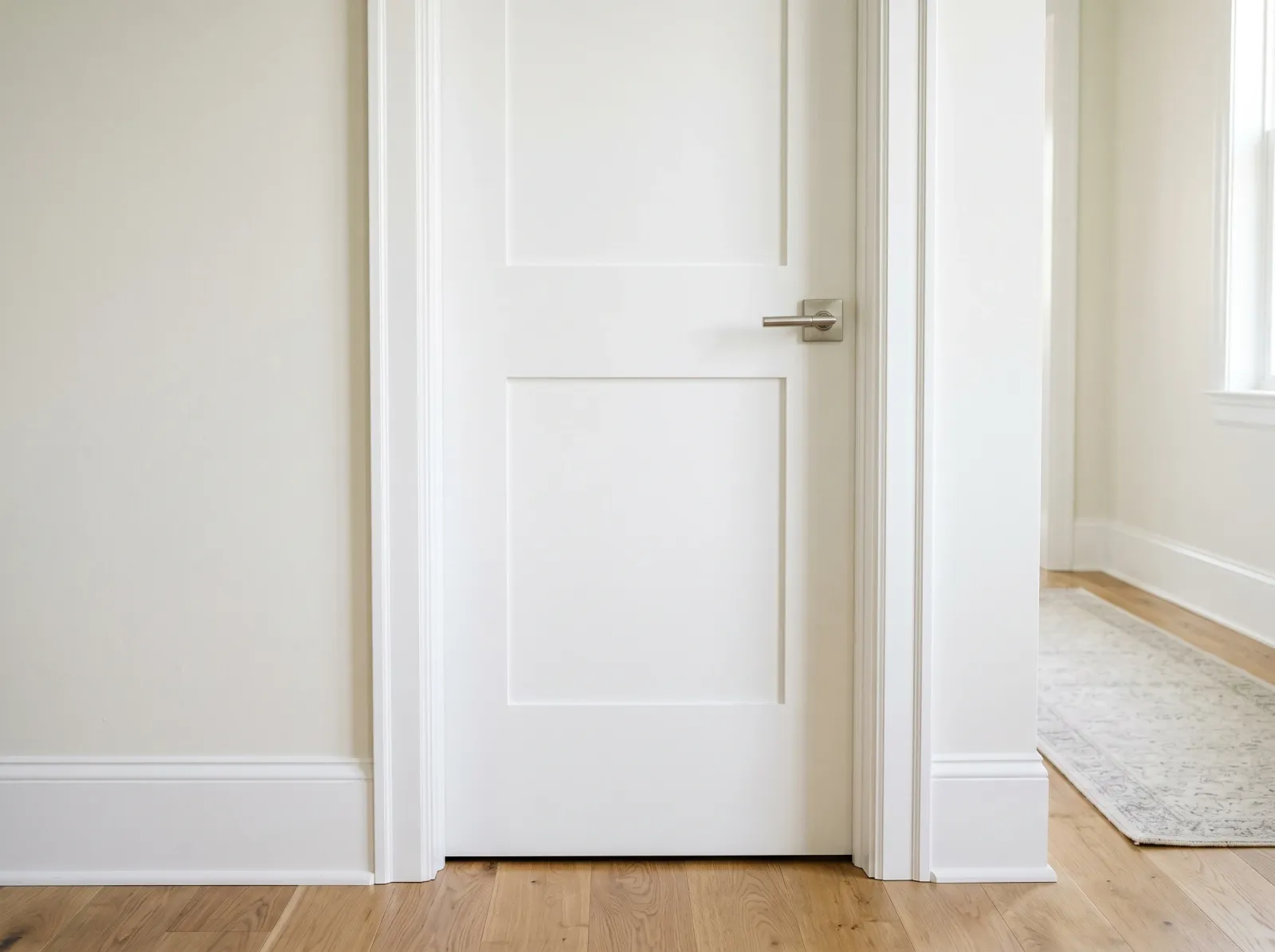 Interior trim and door refinished in clean true white waterborne enamel with no amber cast