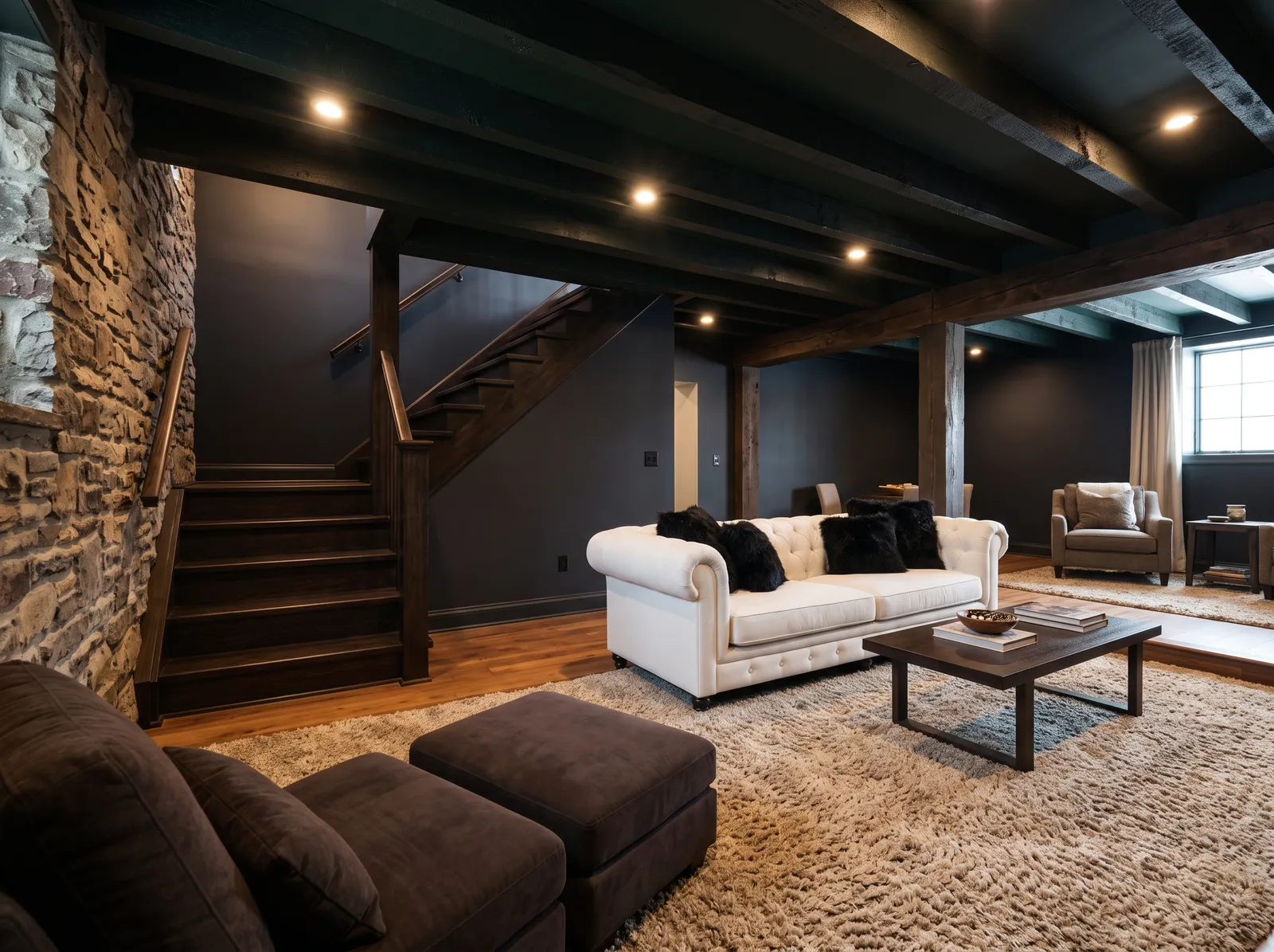Basement painted in Blackboard — Midnight Green-Black