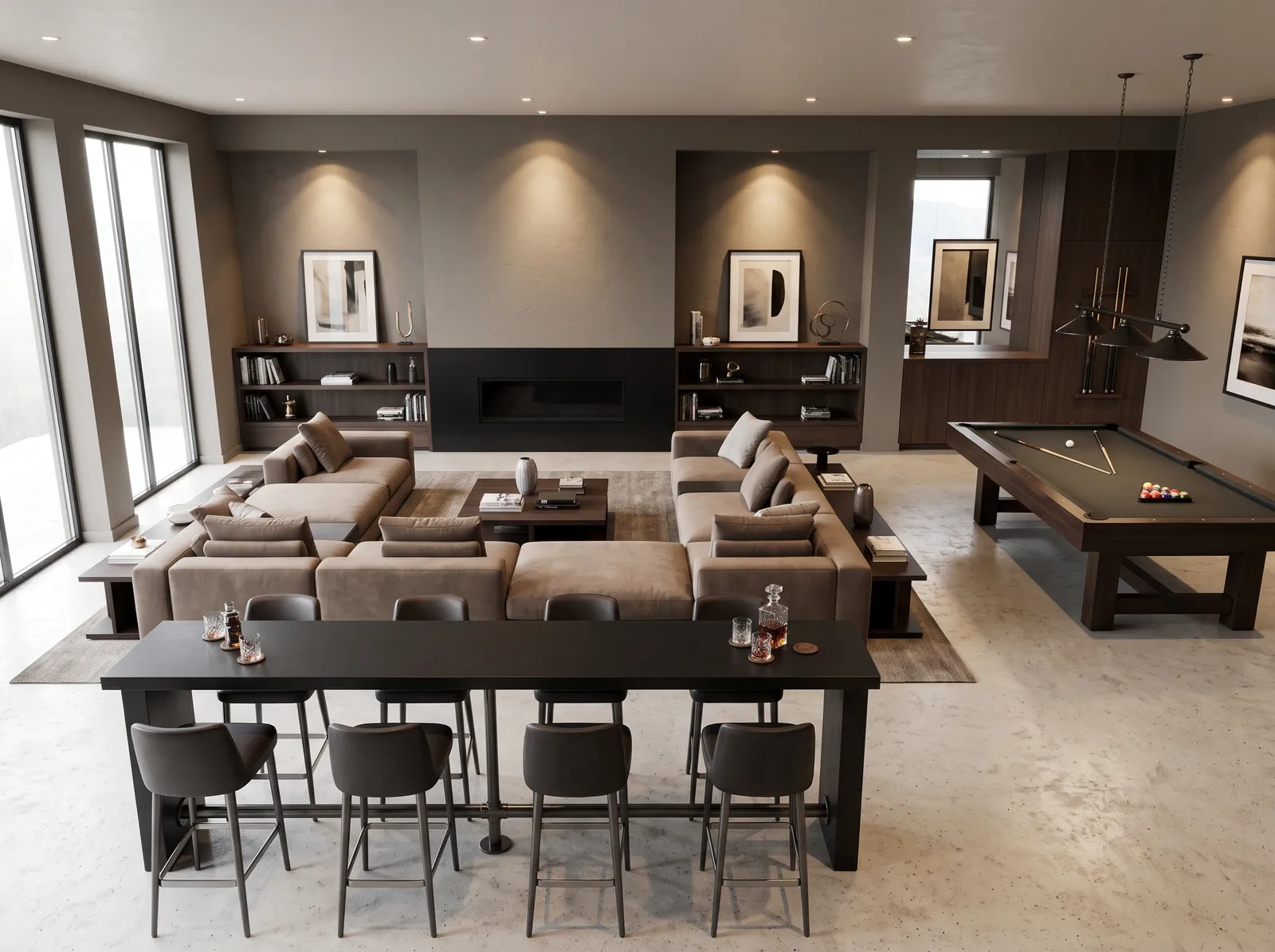 Basement painted in Exquisite — Taupe Game Lounge