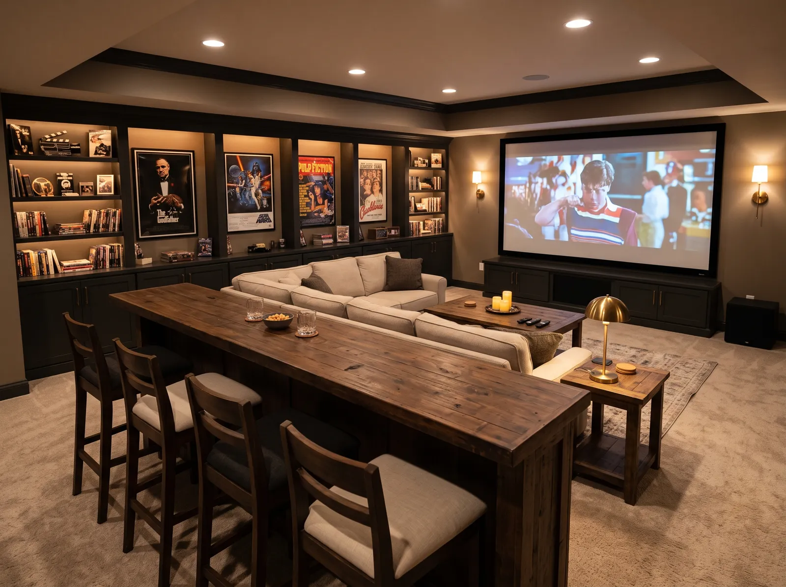 Basement painted in Clam Shell — Mocha Movie Room