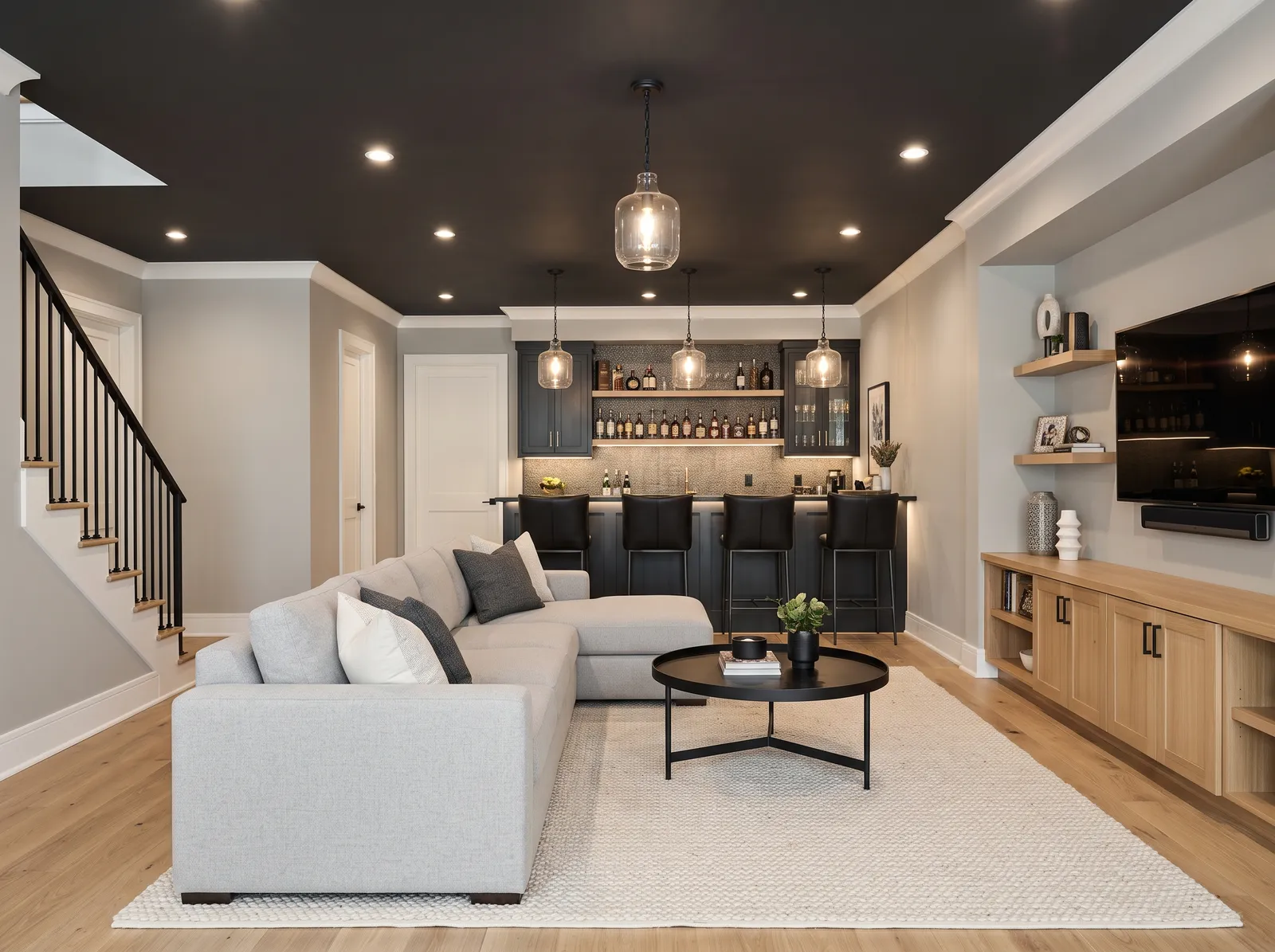 Basement painted in Silver Band — Greige And Charcoal