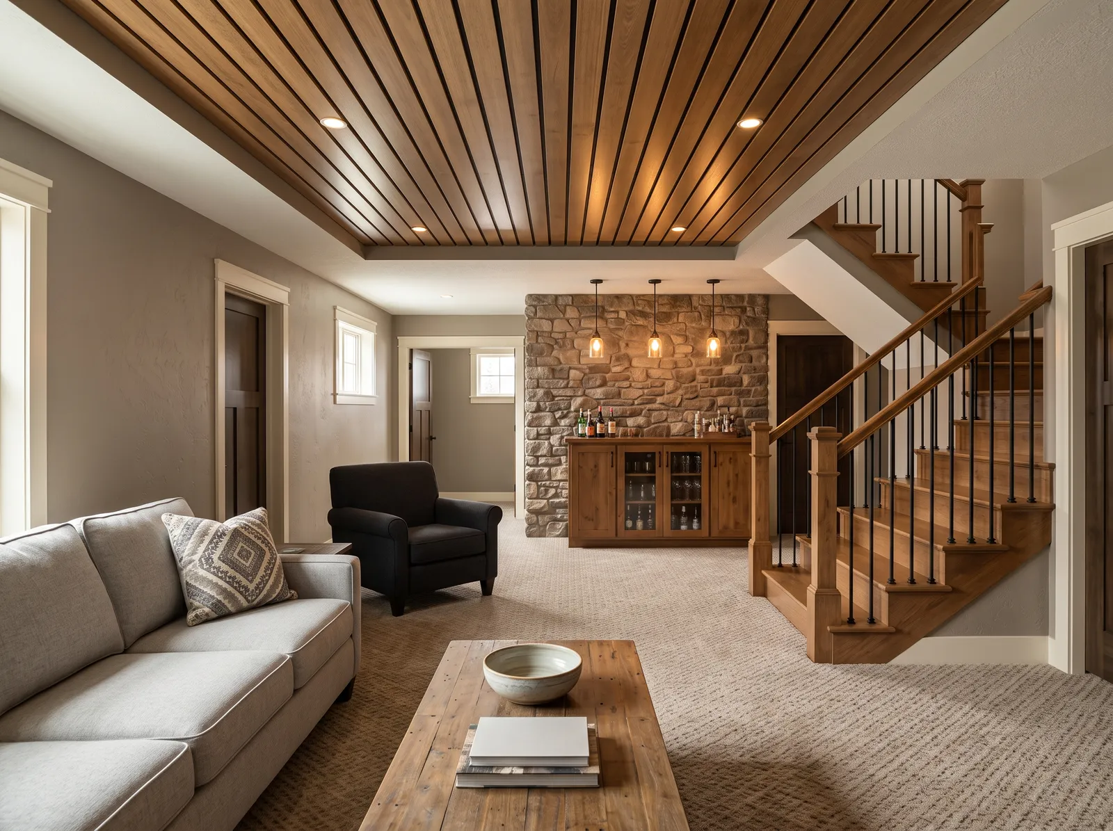 Basement painted in Art District — Greige Wood Retreat