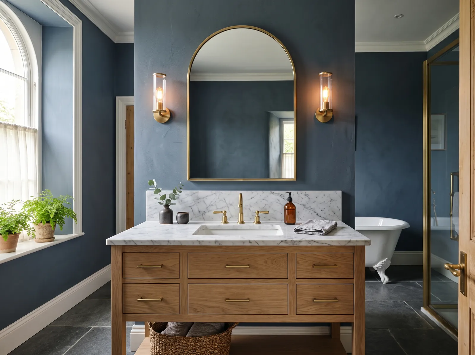 Bathroom painted in Van Deusen Blue — Slate Blue