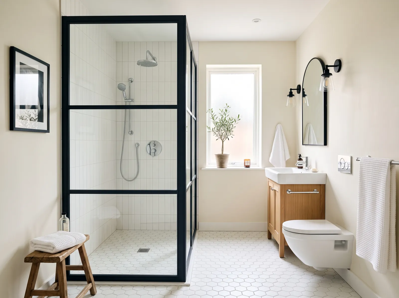 Black & White painted in Alabaster — Soot Shower Frame