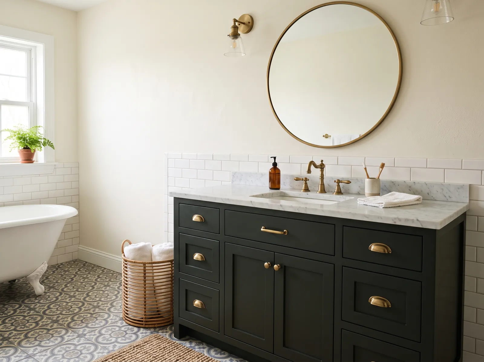 Black & White painted in Cloud White — Wrought Iron Green