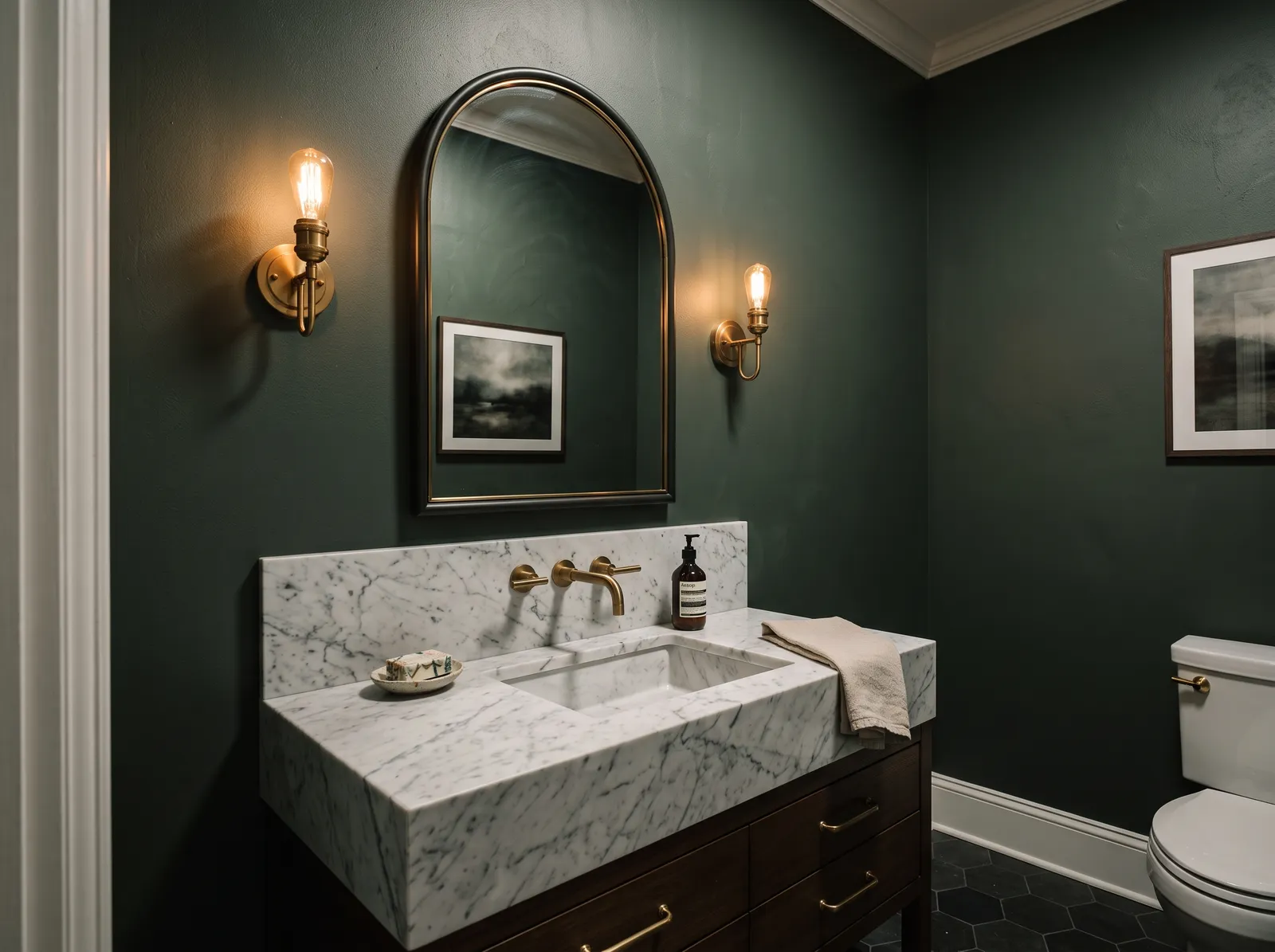 Green painted in Green Smoke — Smoky Forest Powder Room