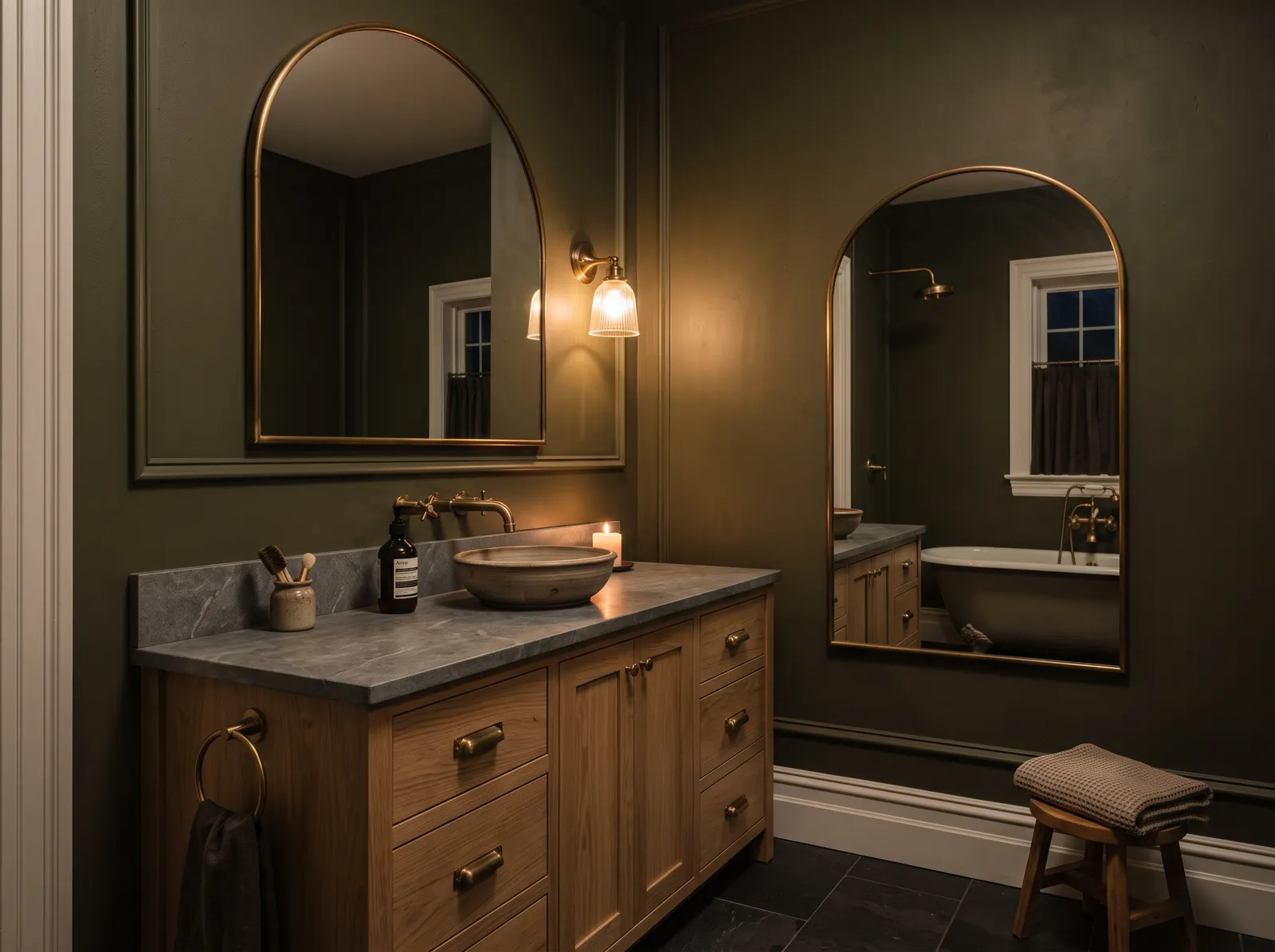 Bathroom painted in Artichoke — Deep Olive