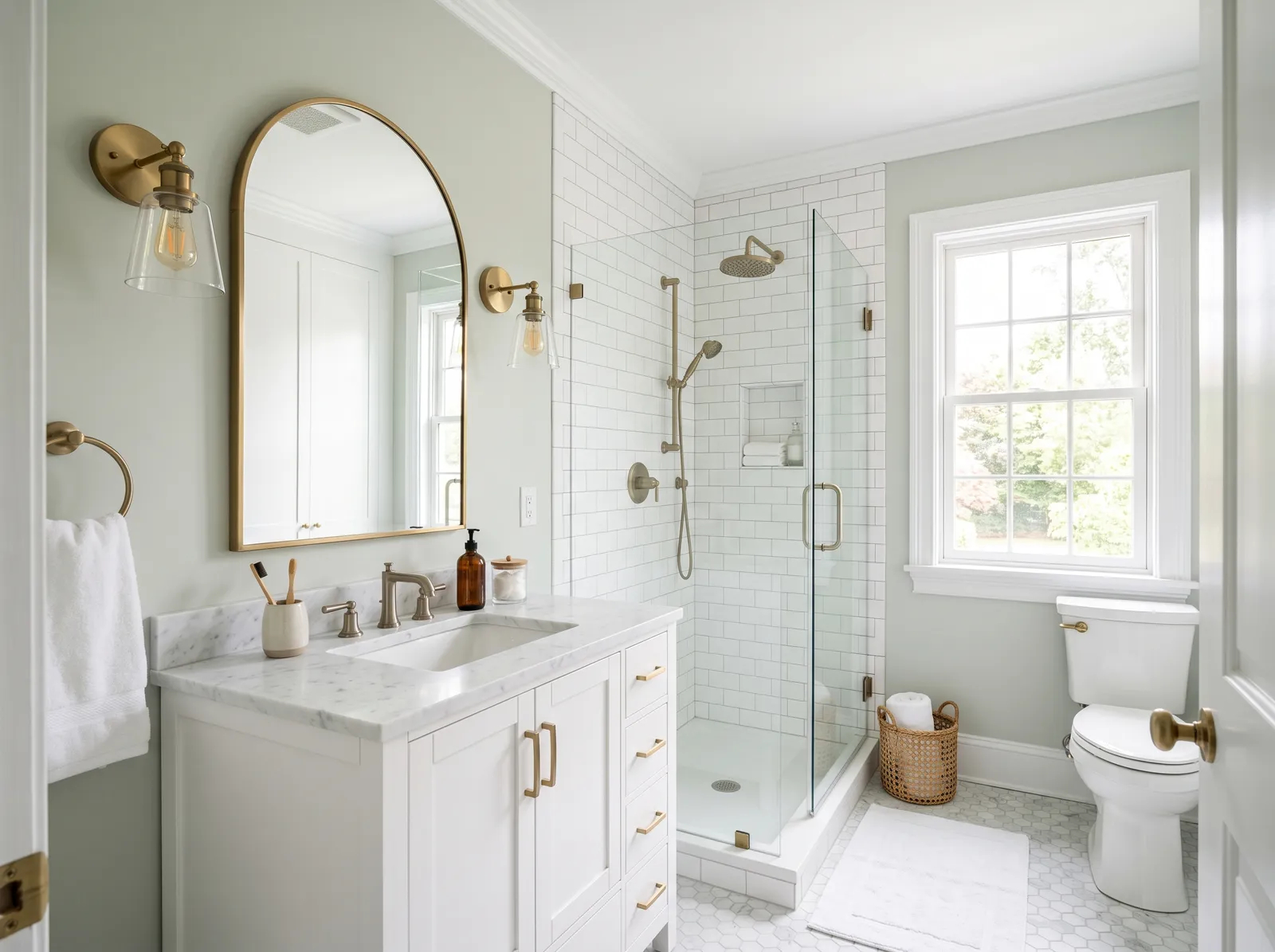 Bathroom painted in Sea Salt — Airy Sea-Salt Green