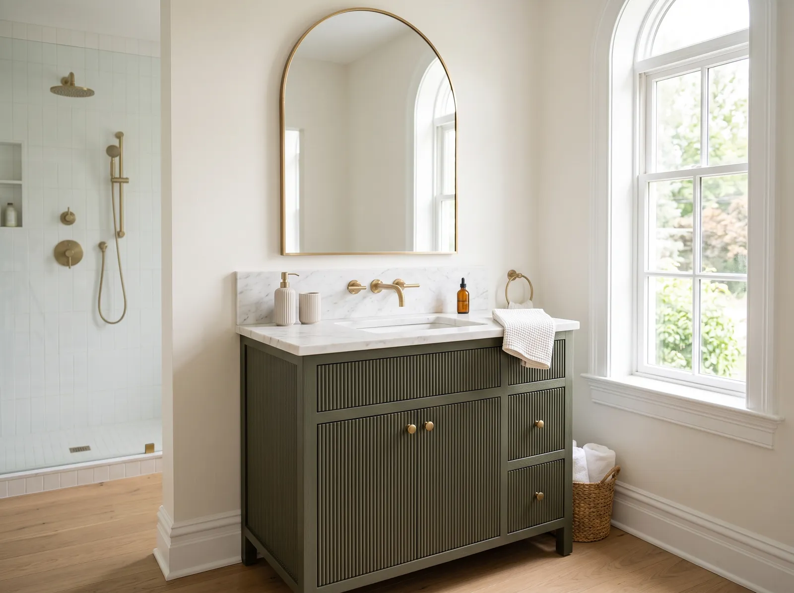 Green painted in White Dove — Deep Green Vanity