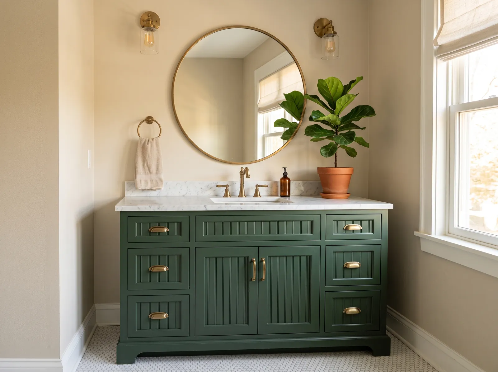 Vanity painted in Accessible Beige — Forest Green Vanity