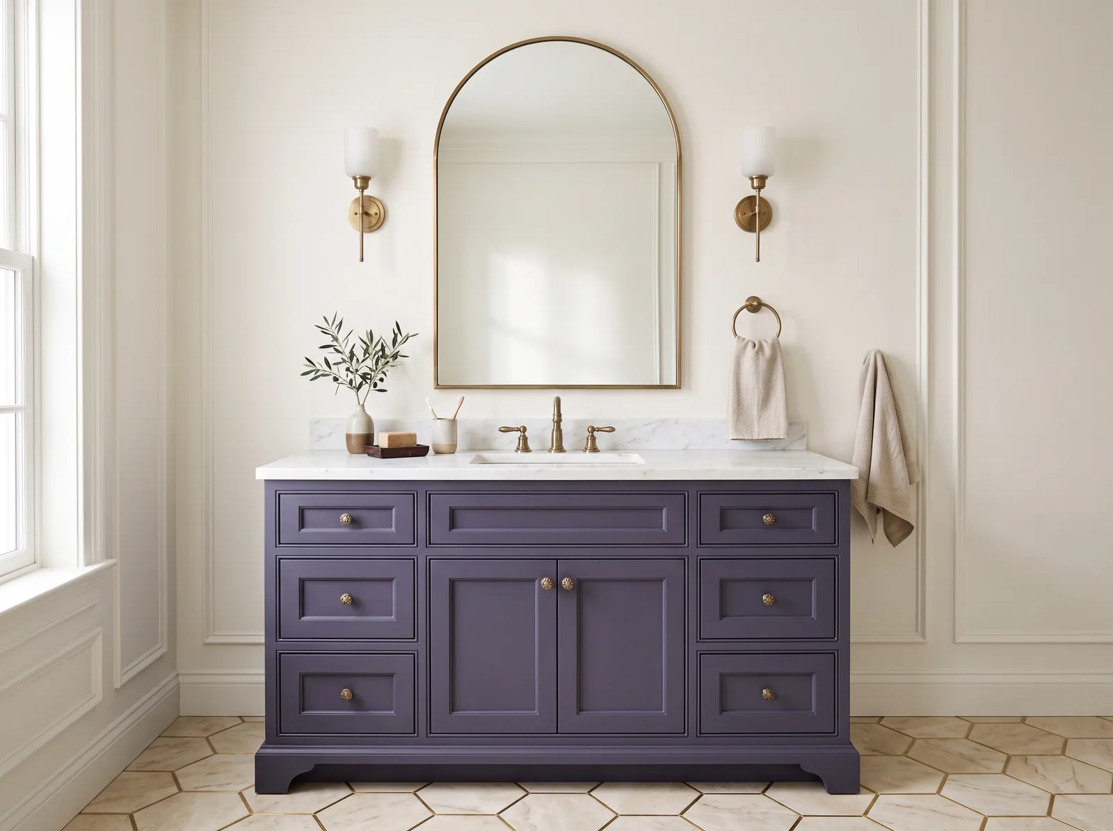 Vanity painted in Chantilly Lace — Plum Aubergine Vanity