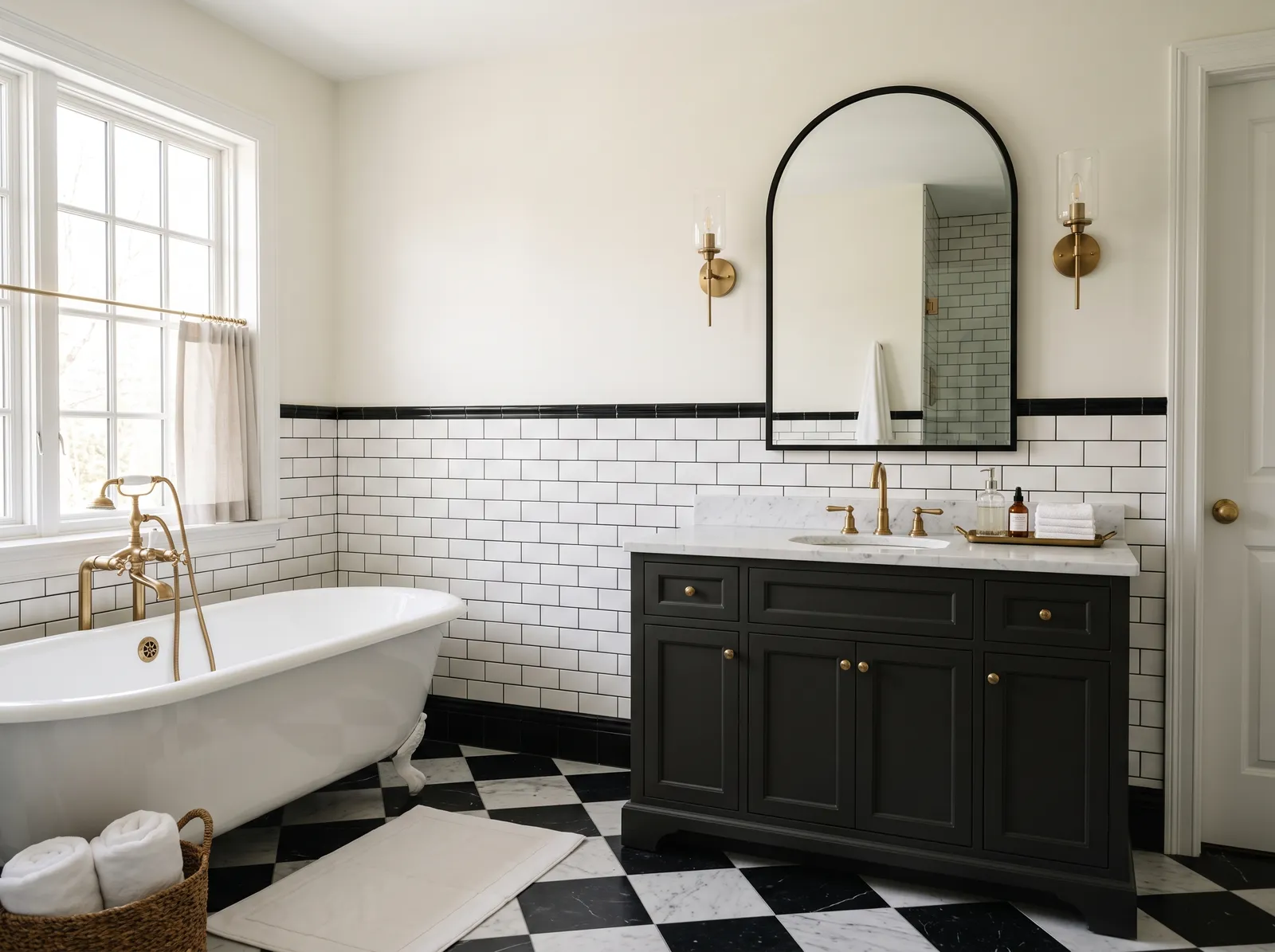 Bathroom painted in Dove's Wing — Black & White Classic