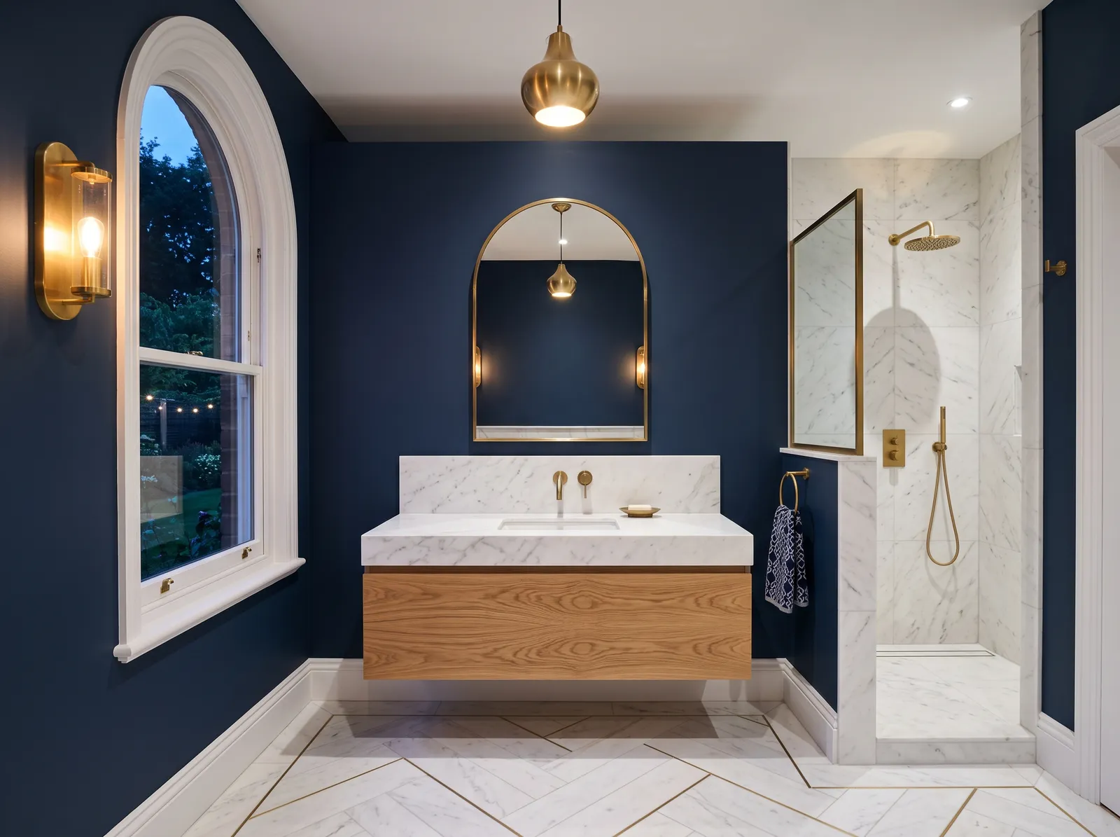 Bathroom painted in Winding Waterway — Moody Navy
