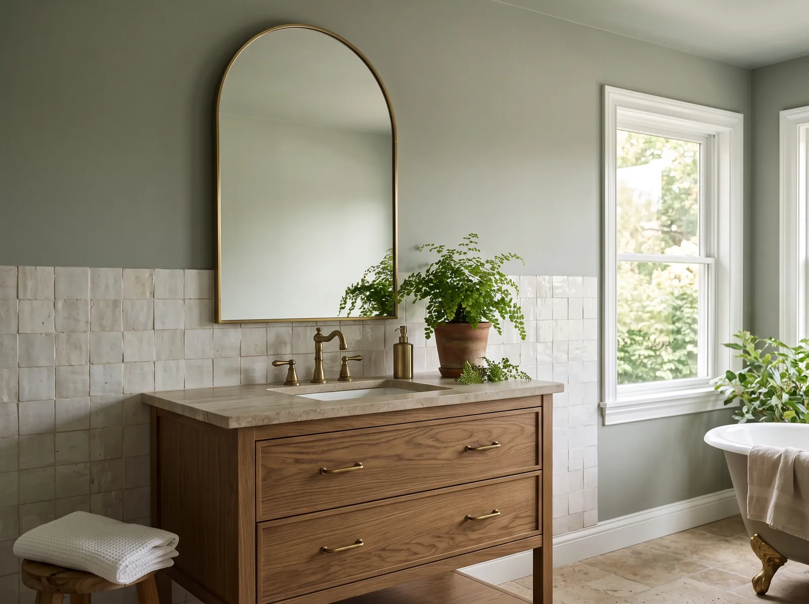 Bathroom painted in Rushing River — Sage Green Retreat