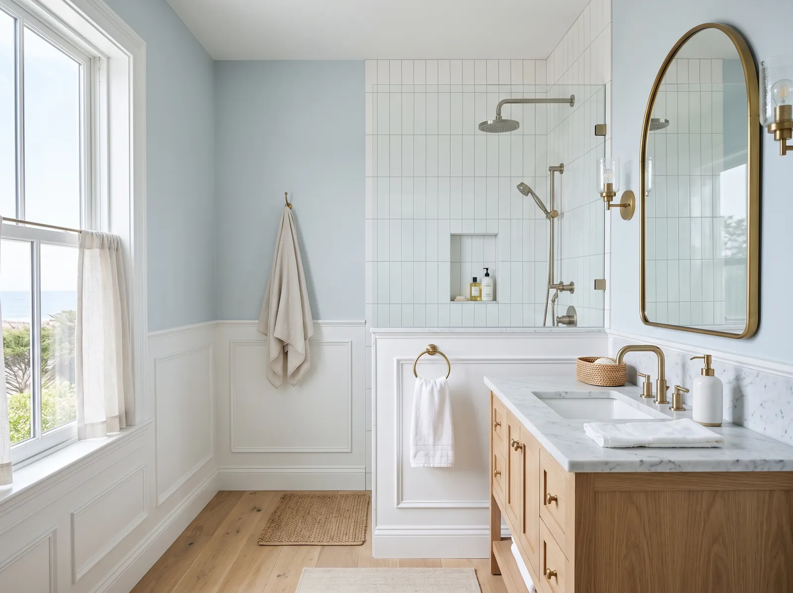 Bathroom painted in Silver Dusk — Soft Coastal Blue