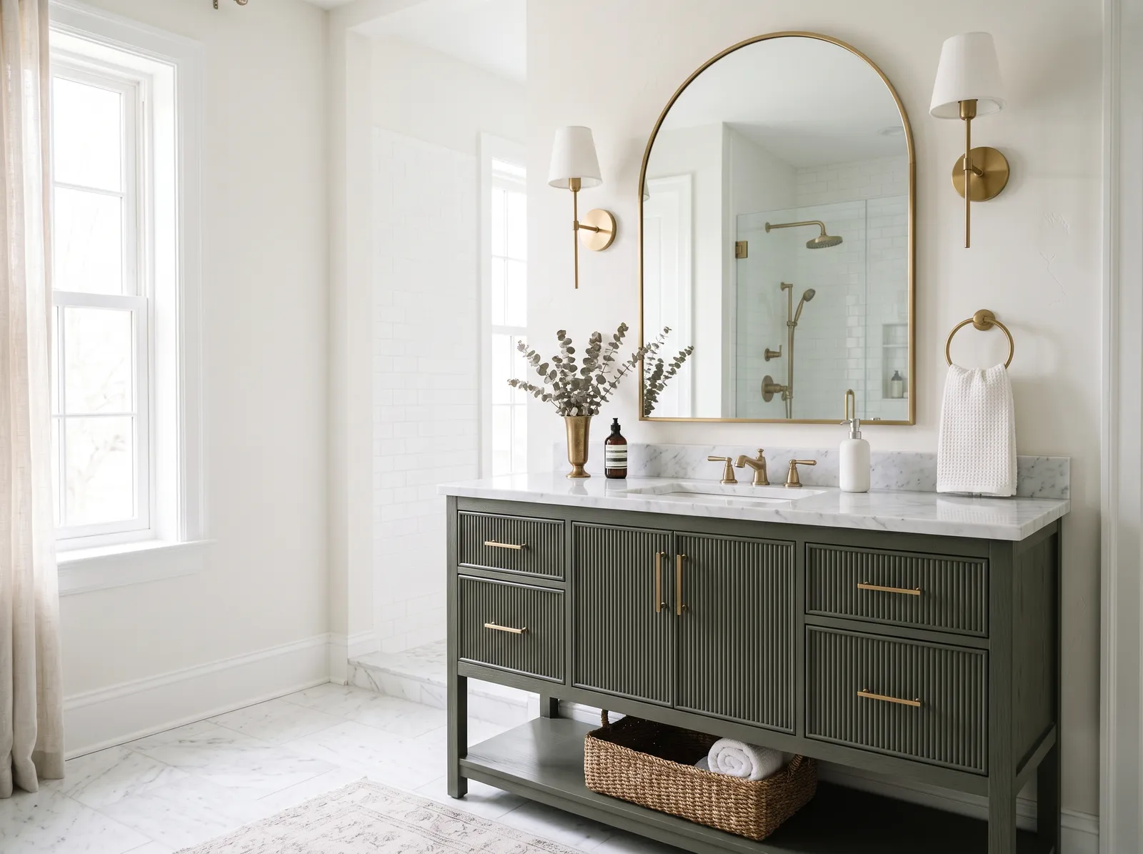 Bathroom painted in Santa's Beard — Statement Green Vanity