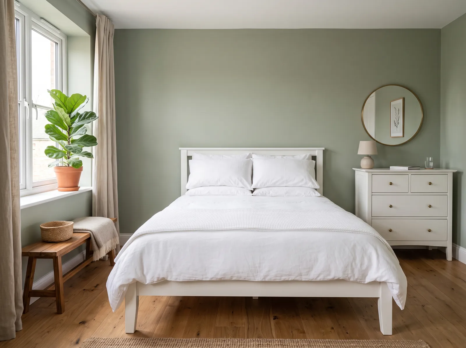 White Furniture painted in Evergreen Fog — Cozy Sage Green