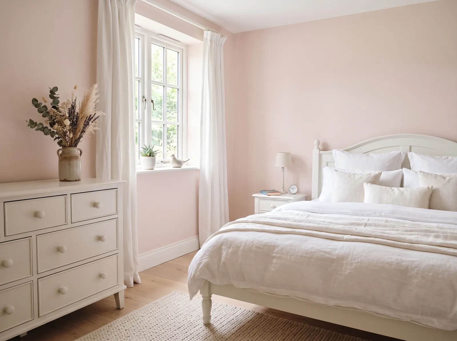 White Furniture painted in First Light — Soft Blush Pink