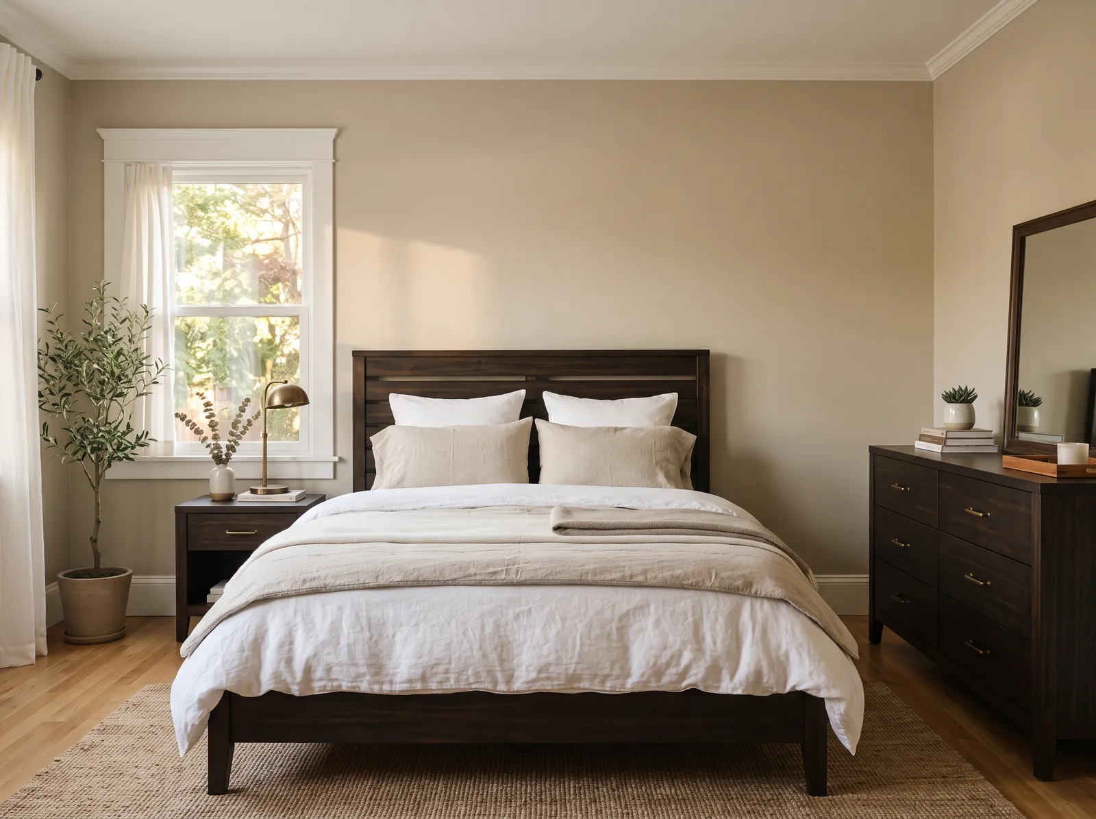 Dark Wood Furniture painted in Accessible Beige — Warm Greige Comfort