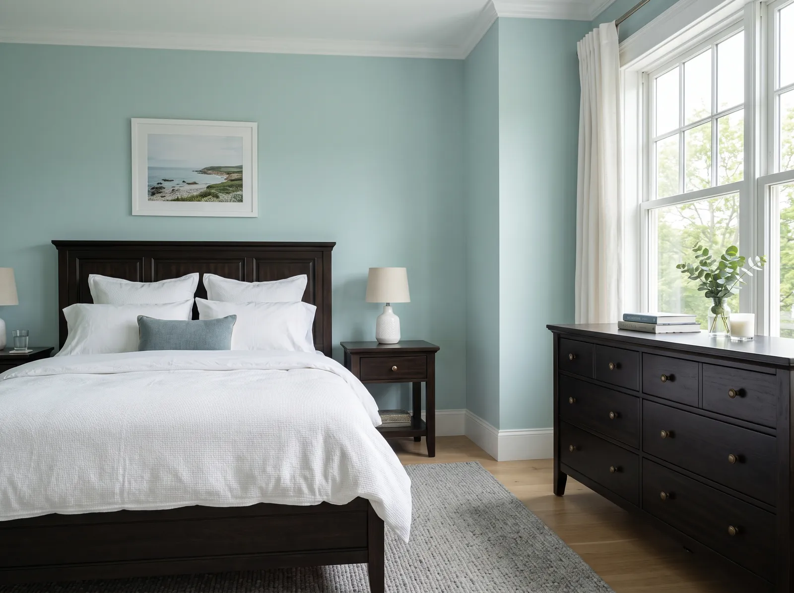 Dark Wood Furniture painted in Palladian Blue — Airy Soft Blue