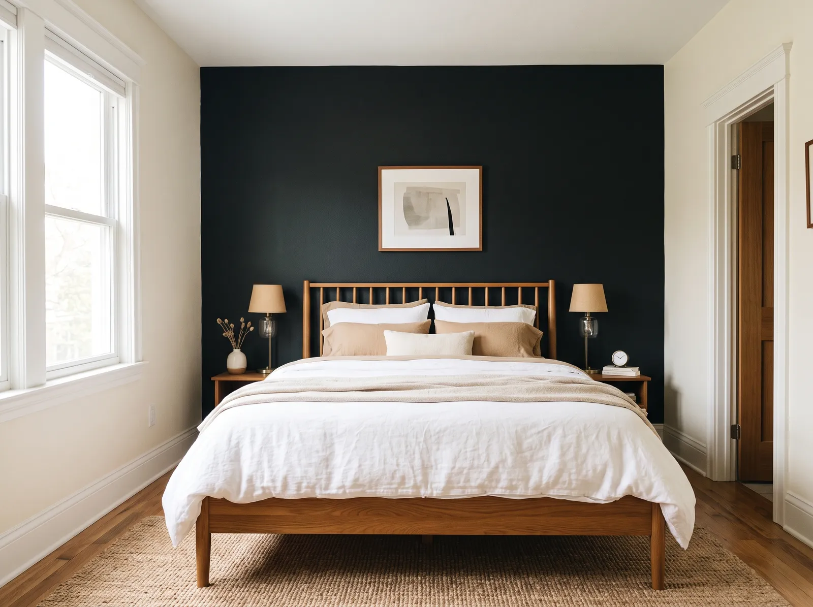 Black painted in Swiss Coffee — Black Wall Behind The Bed