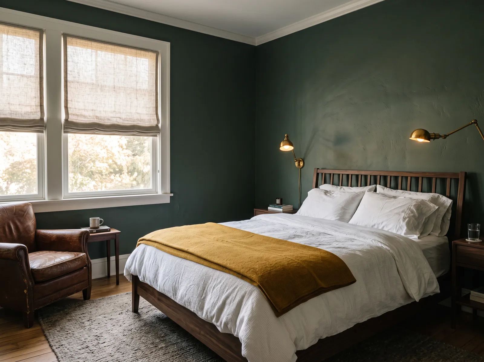 Bedroom painted in Chargreen — Deep Green Hideaway