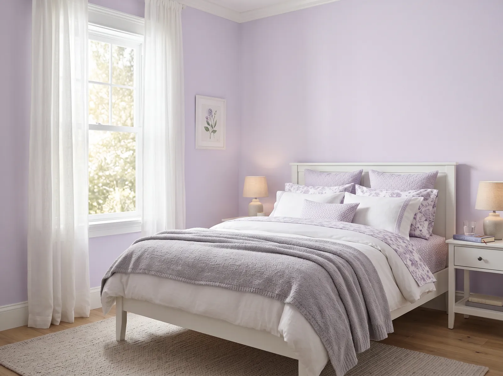 Bedroom painted in Tinted Iris — Soft Lavender Dream