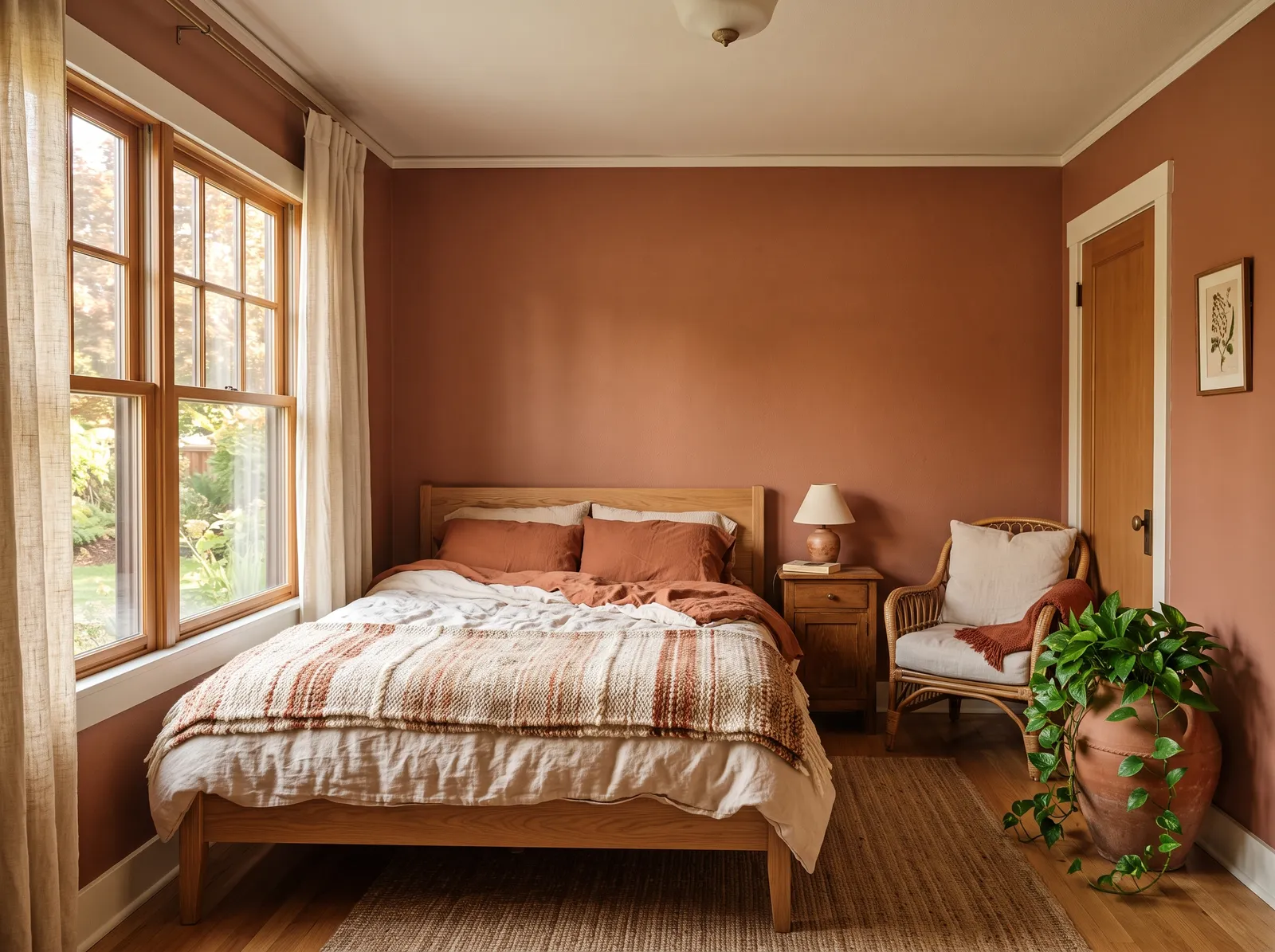 Bedroom painted in Spiced Carrot — Warm Terracotta Clay