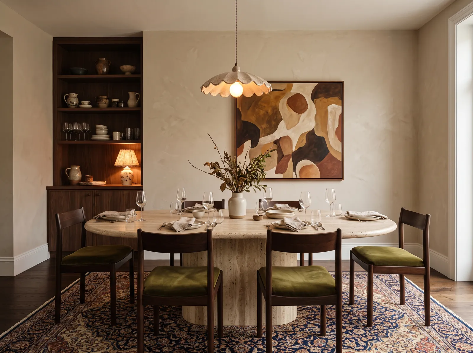 Dining Room painted in Cappuccino Froth — Warm Beige Travertine