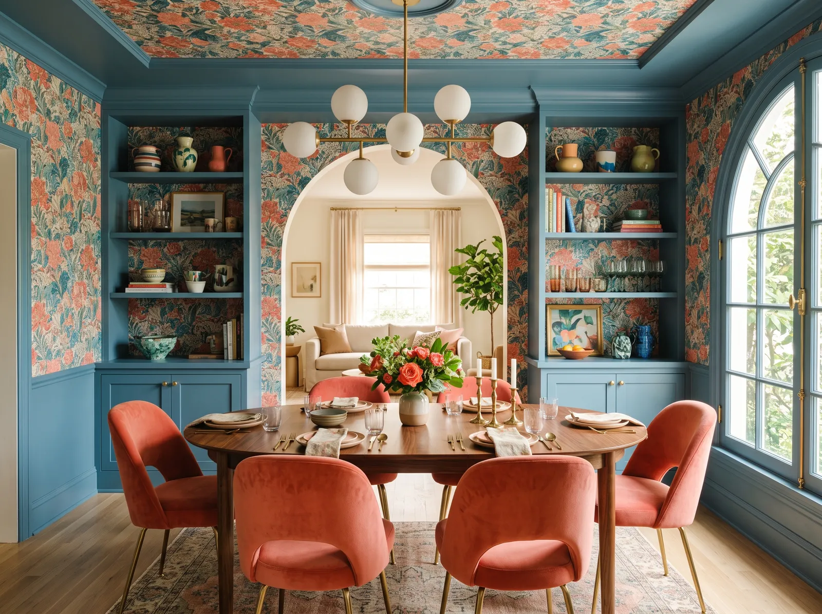 Dining Room painted in Windsor Haze — Slate Blue And Coral