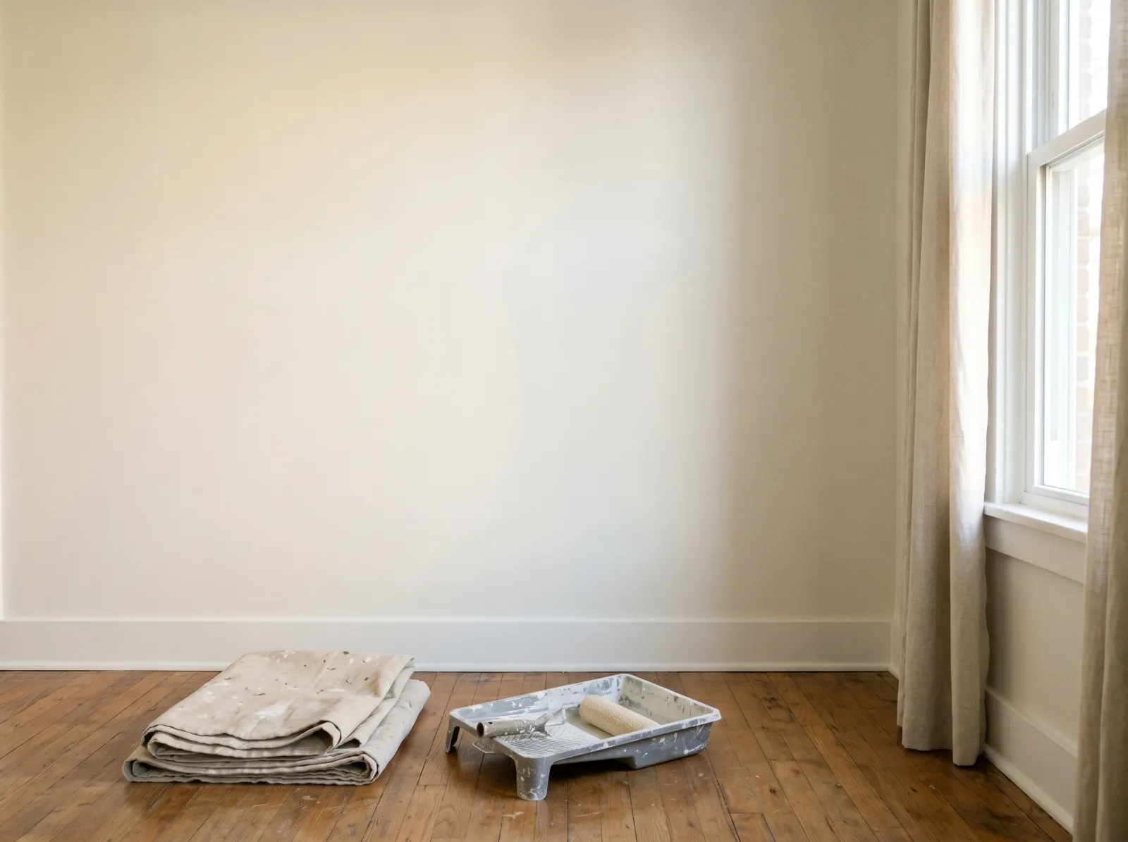 Finished painted drywall room in soft warm white with no visible seams