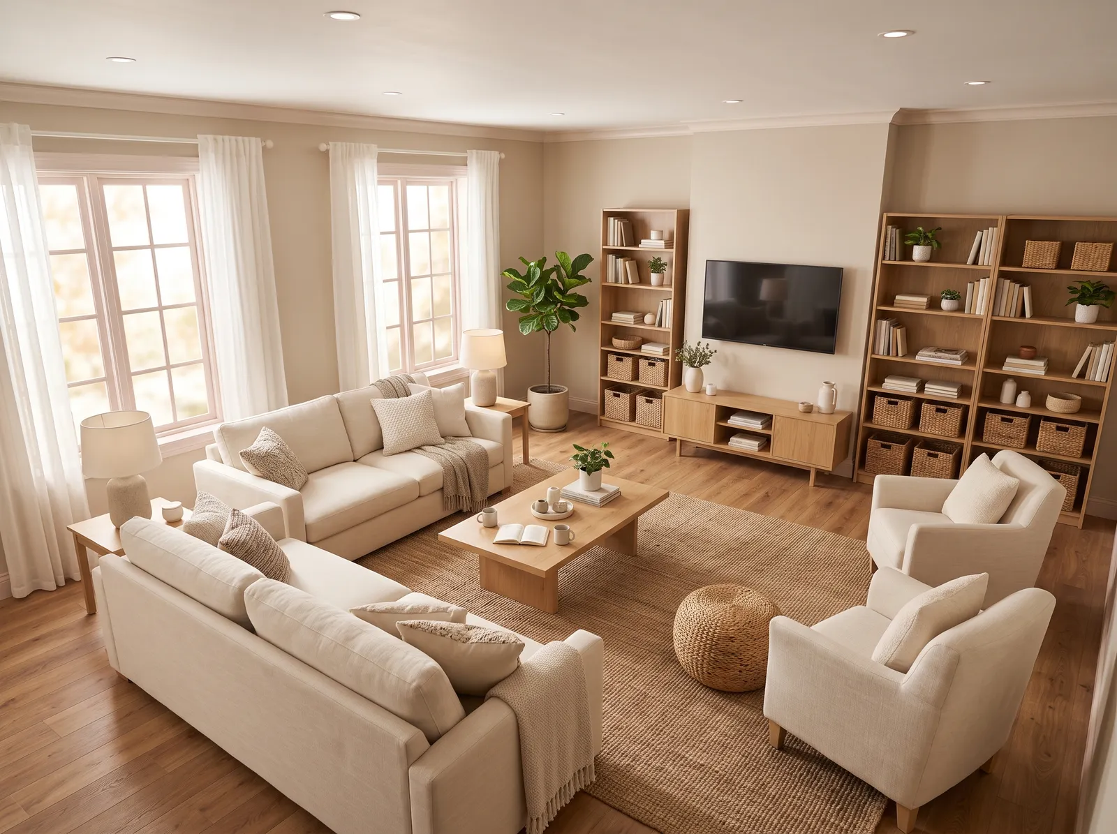 Family Room Color Ideas — real room painted in Maybe Mushroom