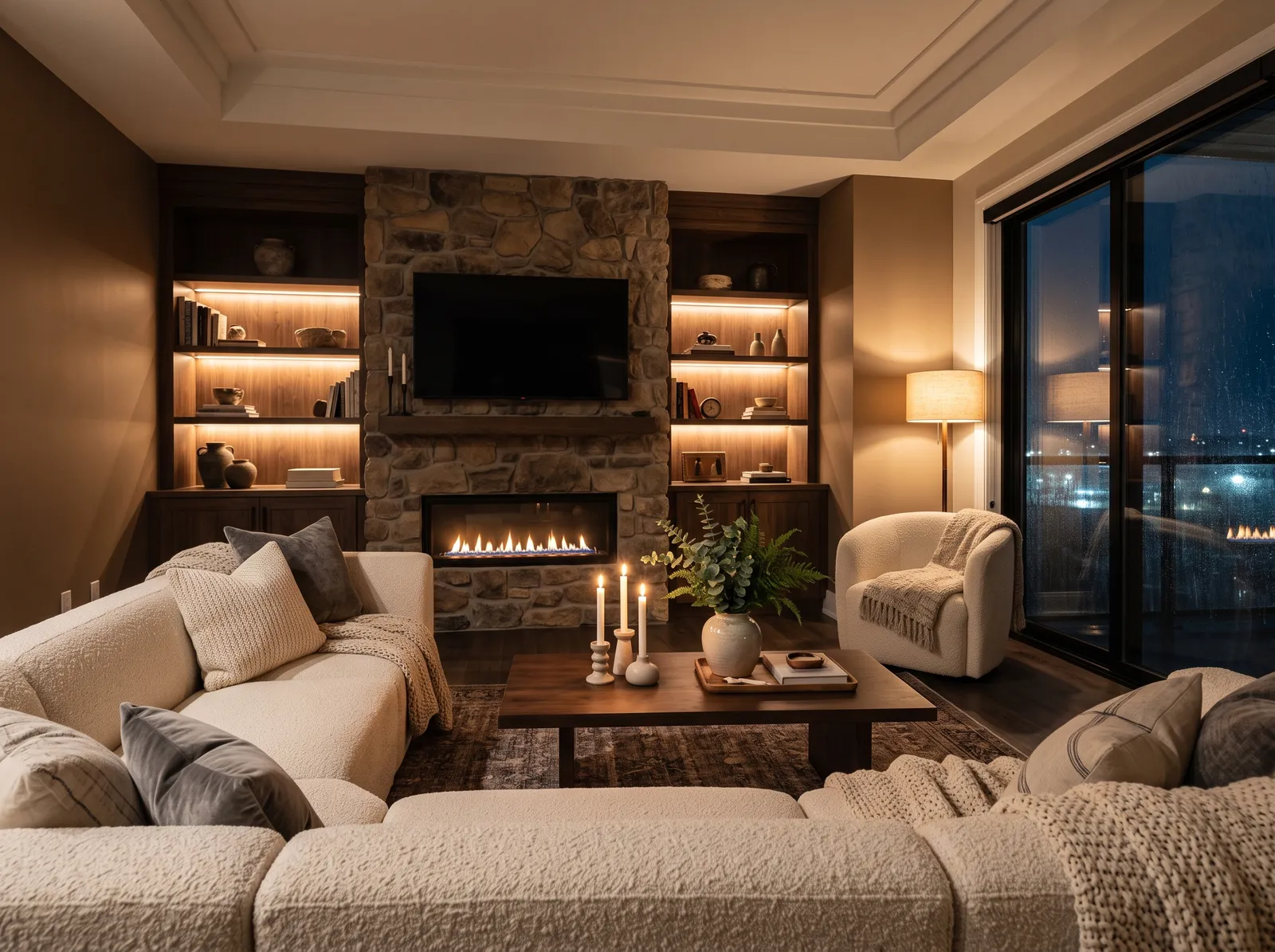Family Room painted in Chocolate Moment — Mushroom Taupe Mix
