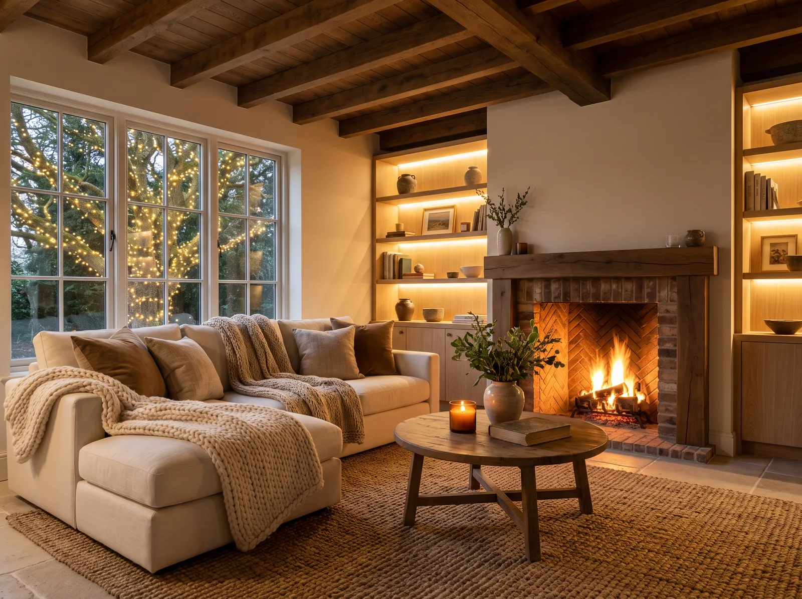 Family Room painted in Wheat Sheaf — Warm Ivory Hearth