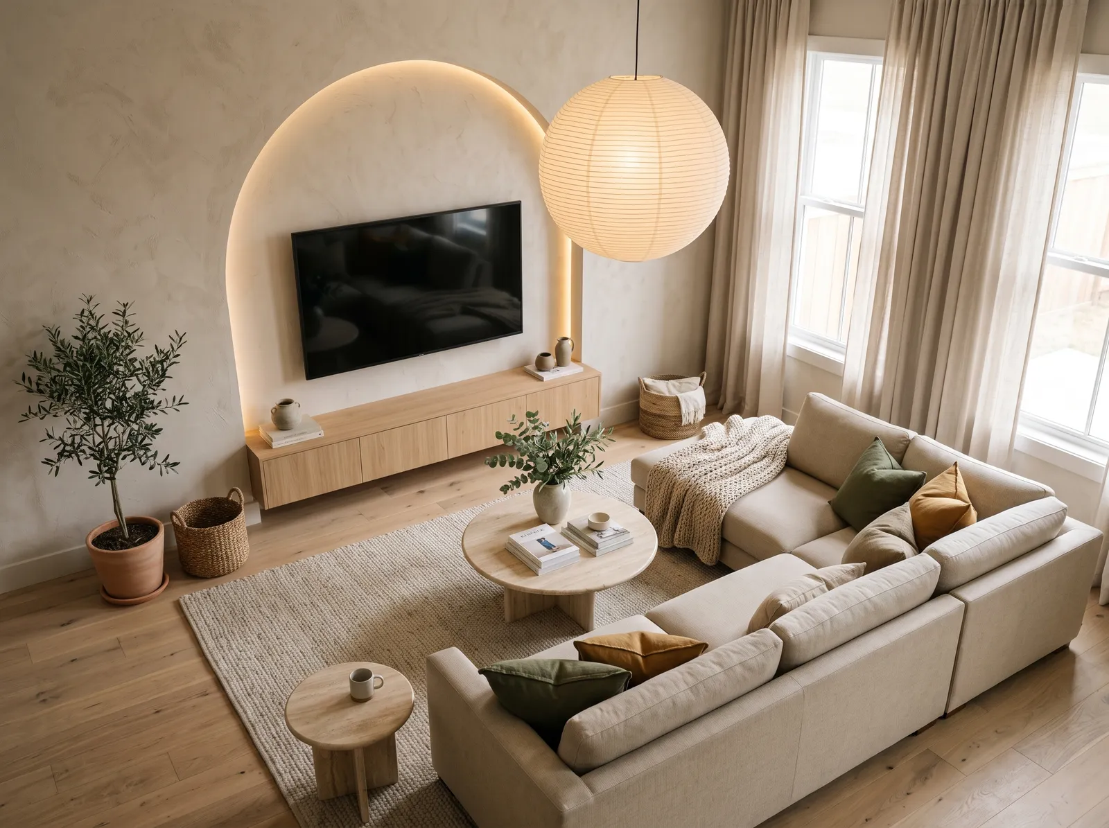 Family Room painted in Sahara Desert Sand — Japandi Sandstone