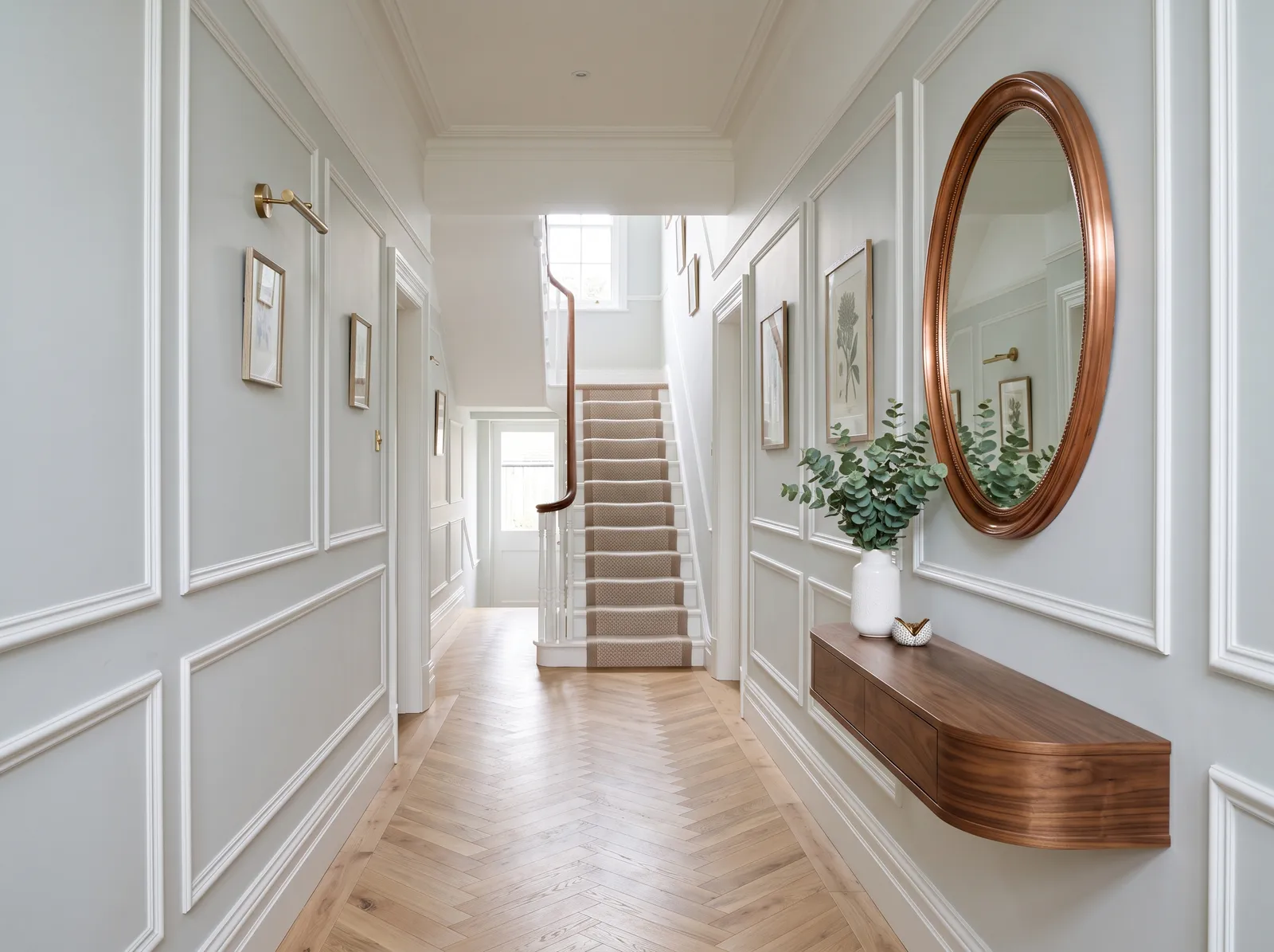 Hallway painted in Winter Chill — Cool Nordic Mist
