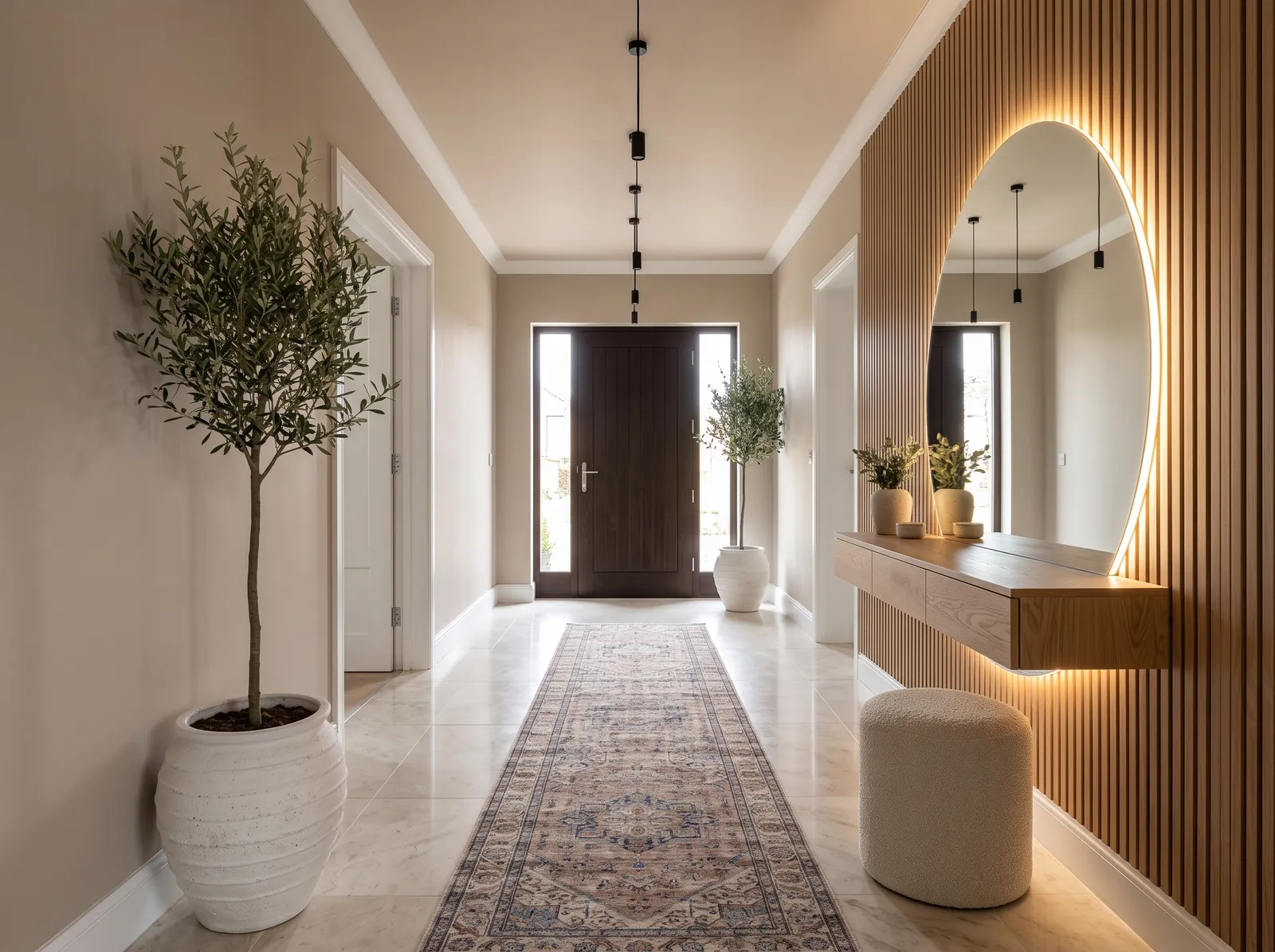 Hallway painted in Chelsea Mauve — Warm Minimal Greige
