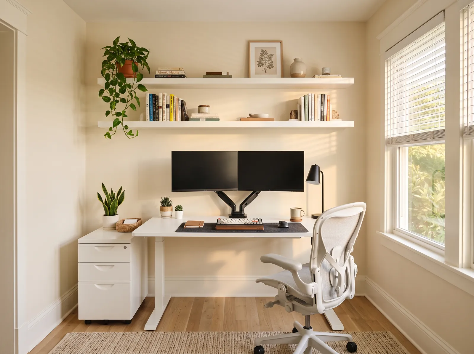 Home Office painted in Oatmeal Cookie — Bright Cream Workspace